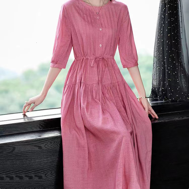 Basic Casual Dresses Women's Linen Long Dress Elegant Oriental Style Chinese Summer Dress Women's Adjustable Size Long Skirt 230519
