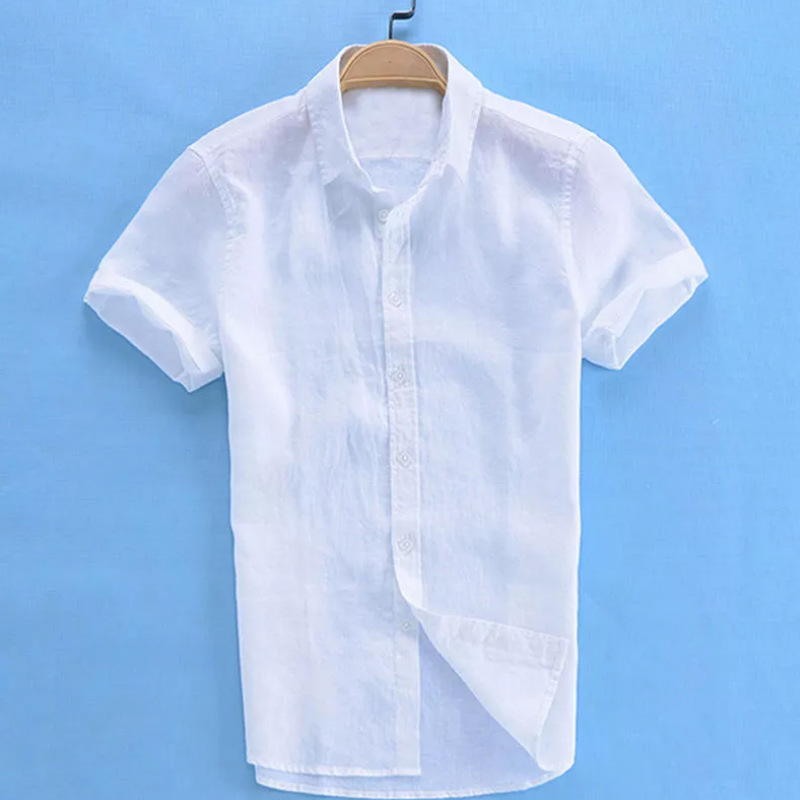 Men's Linen Short Sleeve Shirt Casual Summer Breathable Lightweight Printed T-Shirt