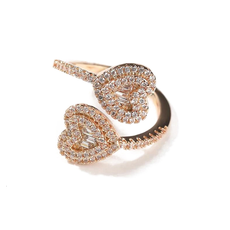 Band Rings Iced Out Bling Rectangle CZ Heart Ring Gold Silver Color Micro Pave Open Adjustable Size Square Fashion Women Jewelry 230519