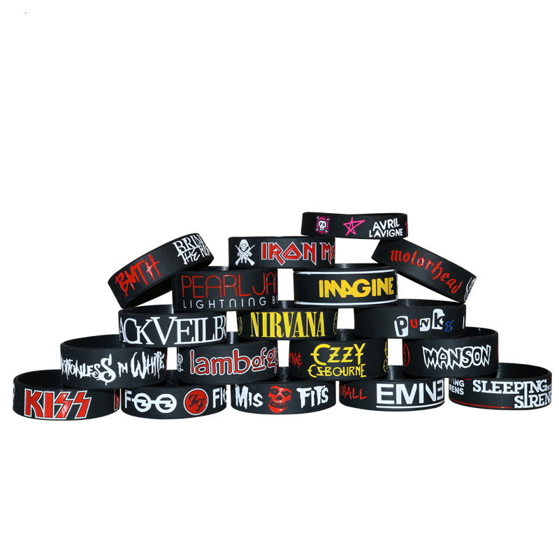 Chain 10pcs Heavy Metal Bands Silicone Bracelets Rock and Roll Music Wristbands Punk Fans Gift Collection 230518