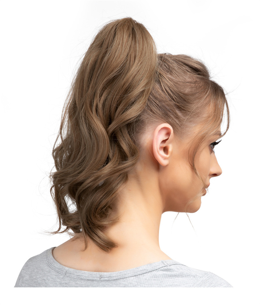 Synthetic Long Wavy Ponytail Hair Extension Curly Clip In Hairpiece Blonde Wrap Around Pigtail Smooth Fake Pony Tail