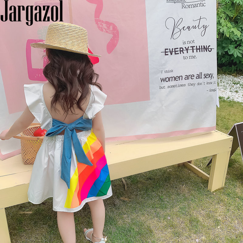 Girl's Dresses Jargazol Summer Fashion Kids Dresses for Girls Ranbow Bow Backless Princess Dress Little Girls Dresses Vestidos Party Clothes 2305