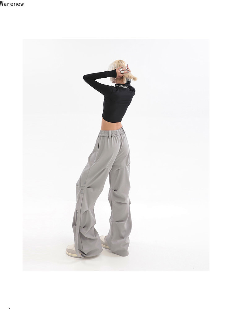 Womens Two Piece Pants Y2K Casual Wide Leg Elastic Waist 2023 Spring Korean Streetwear Oversized High Joggers Grey Pleated Trousers 230519