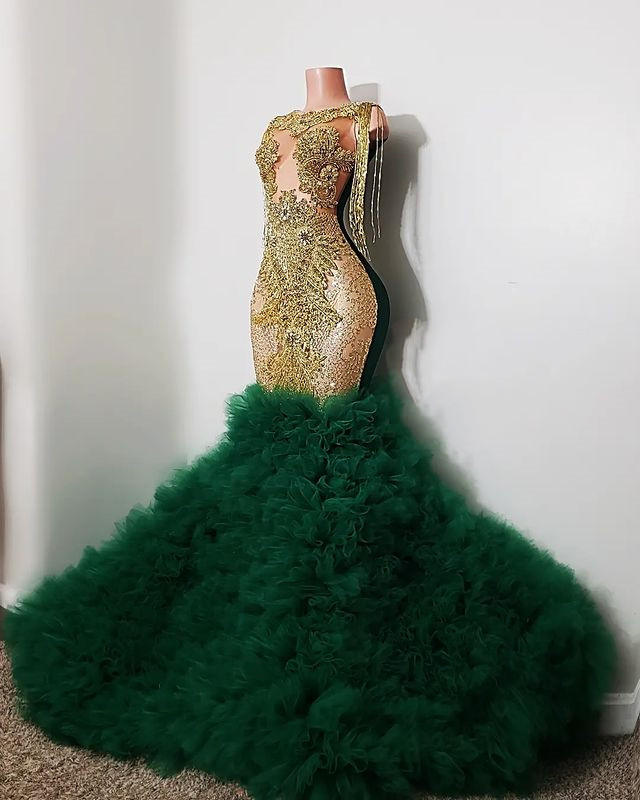 2023 May Aso Ebi Lace Beaded Prom Dress Dark Green Mermaid Evening Formal Party Second Reception Birthday Engagement Gowns Dress Robe De Soiree ZJ270