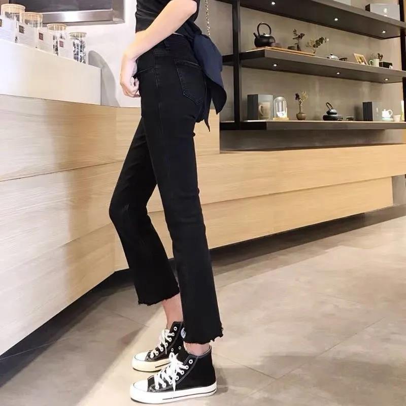 Women's Jeans Women Clothing Fashion Tassel Solid Color High Waist Straight Autumn Simplicity Zipper Slim Jeans Ladies Cropped Pants All-match 23