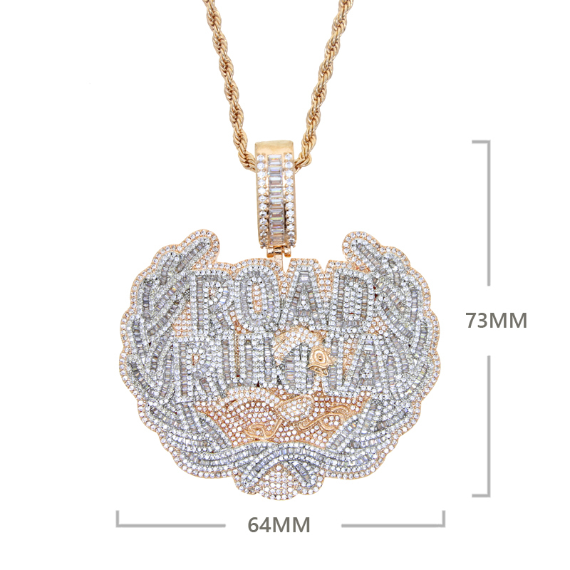 Chokers Iced Out Bling CZ Letter Road Runna Pendant Necklace Cubic Zirconia Two Tone Color Badge Charm Men Fashion Hip Hop Jewelry 230519