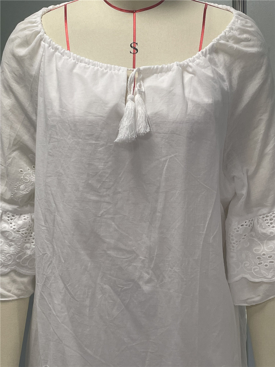 Basic Casual Dresses White Mini Dress Women Boho Beach Dress Ladies Summer Lace Hollow Out Dress Female Loose Elegant Lace Up Vestido Mujer 230519