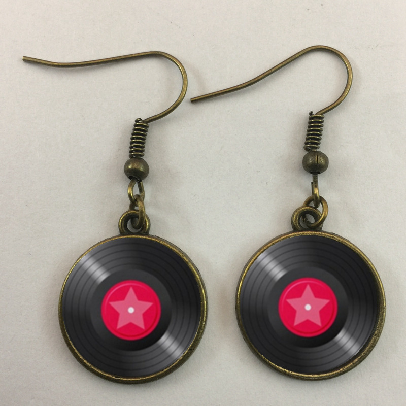 Stud Simple classic style vinyl record retro phonograph dome glass ladies earrings music lovers gifts wholesale and retail 230519