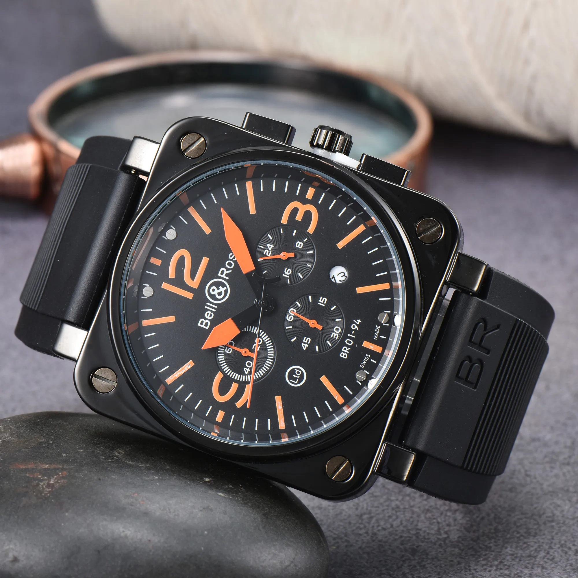 2023 New mens watch Quartz Watch bell brown leather black rubber Strap ross 6 hands
2023 New mens watch Quartz Watch bell brown leather black rubber Strap ross 6 hands