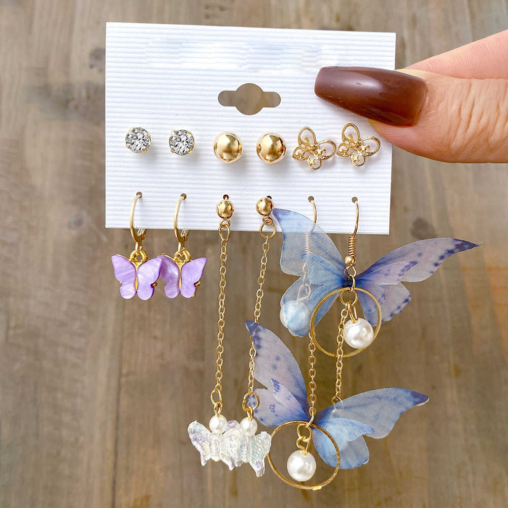 Charm Korean Fashion Butterfly Drop Earrings Set For Women Acrylic Resin Star Heart Round Hoop Earring Pearl Brincos Jewelry Gift AA230518
