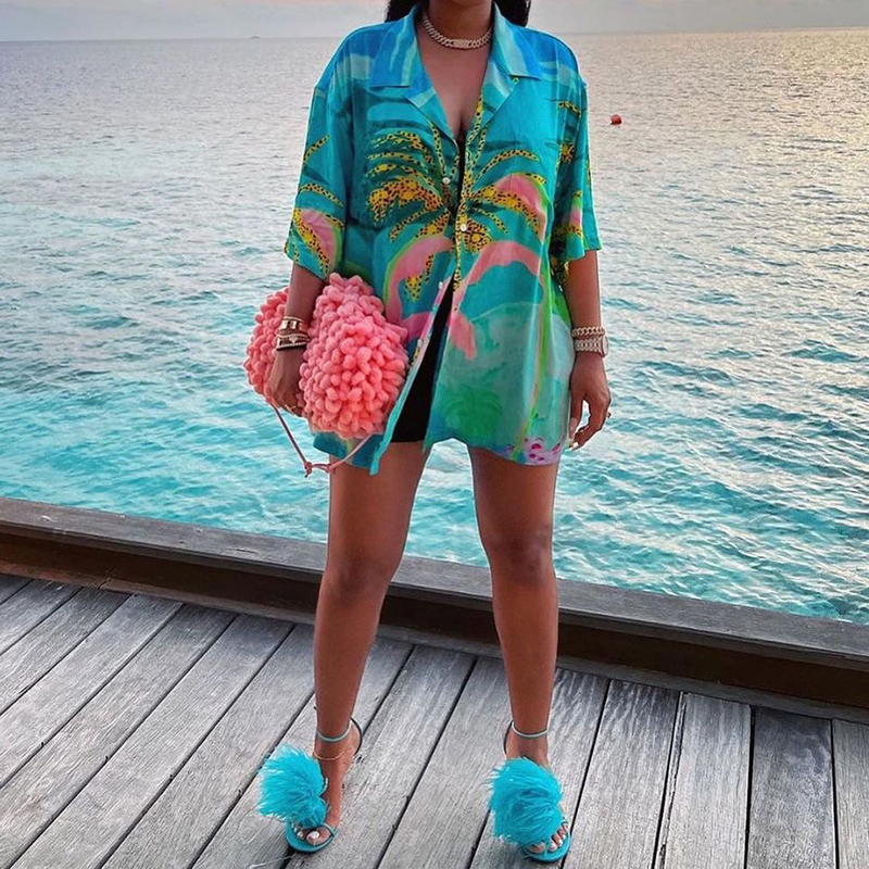 Womens TShirt ummer Beach Style Oversized Tshirt Women Buttons Turndown Collar Short Sleeve Tops Loose Casual Vacation Blouse 230519