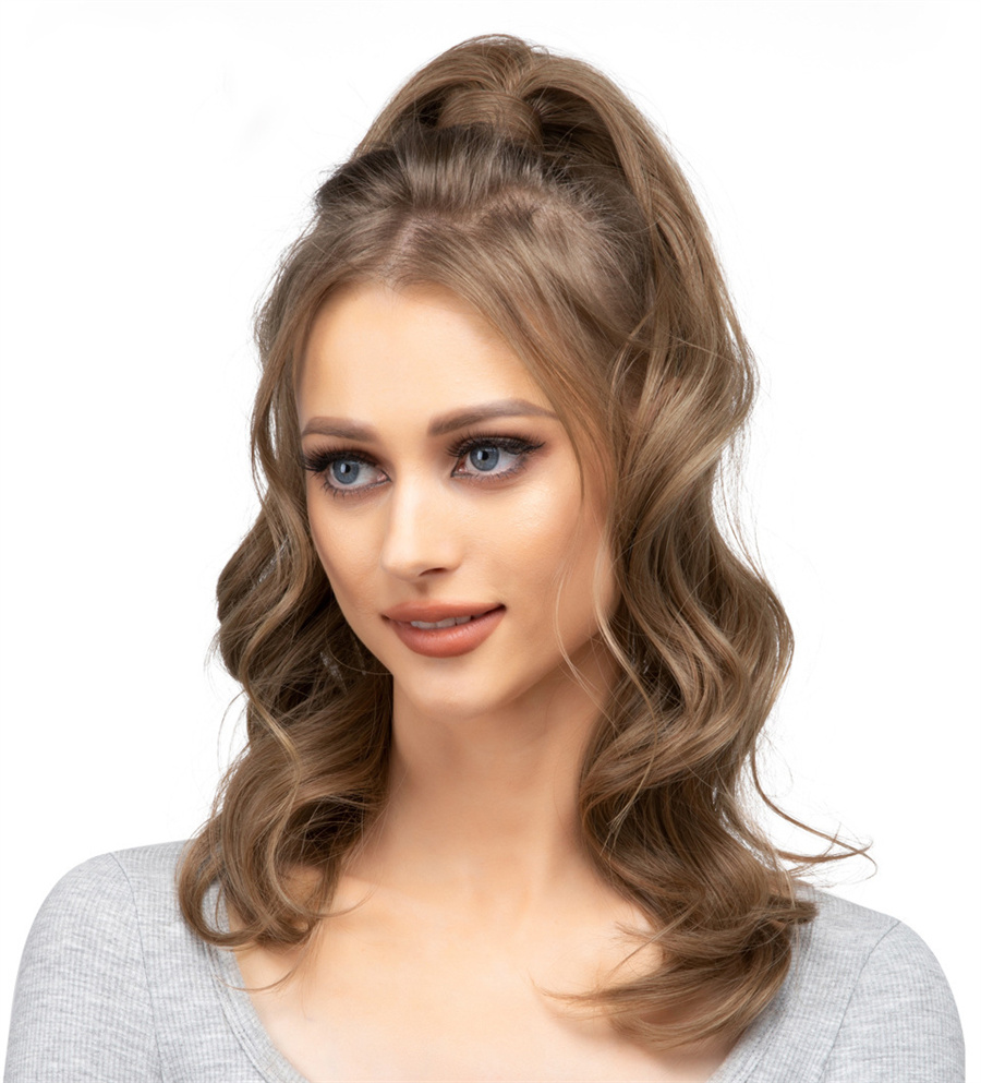 Synthetic Long Wavy Ponytail Hair Extension Curly Clip In Hairpiece Blonde Wrap Around Pigtail Smooth Fake Pony Tail