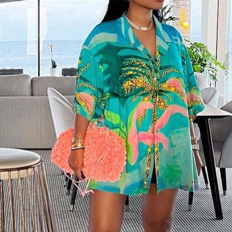 Womens TShirt ummer Beach Style Oversized Tshirt Women Buttons Turndown Collar Short Sleeve Tops Loose Casual Vacation Blouse 230519