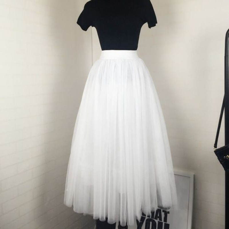 Skirts 3 layers Midi Summer Tulle Skirt Women 2023 Ladies Casual White Black High Waist Pleated Sun School Long Female 230519