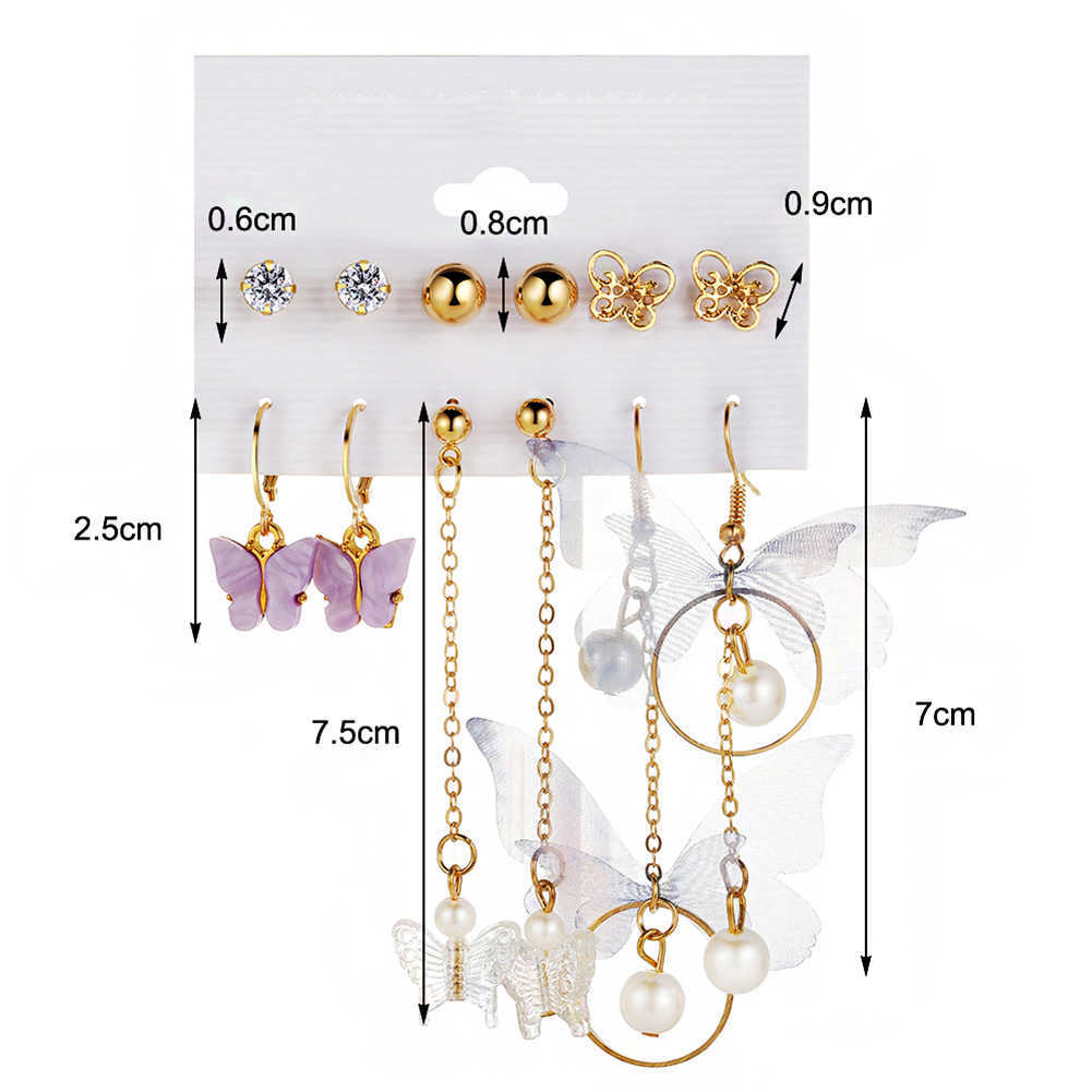 Charm Korean Fashion Butterfly Drop Earrings Set For Women Acrylic Resin Star Heart Round Hoop Earring Pearl Brincos Jewelry Gift AA230518