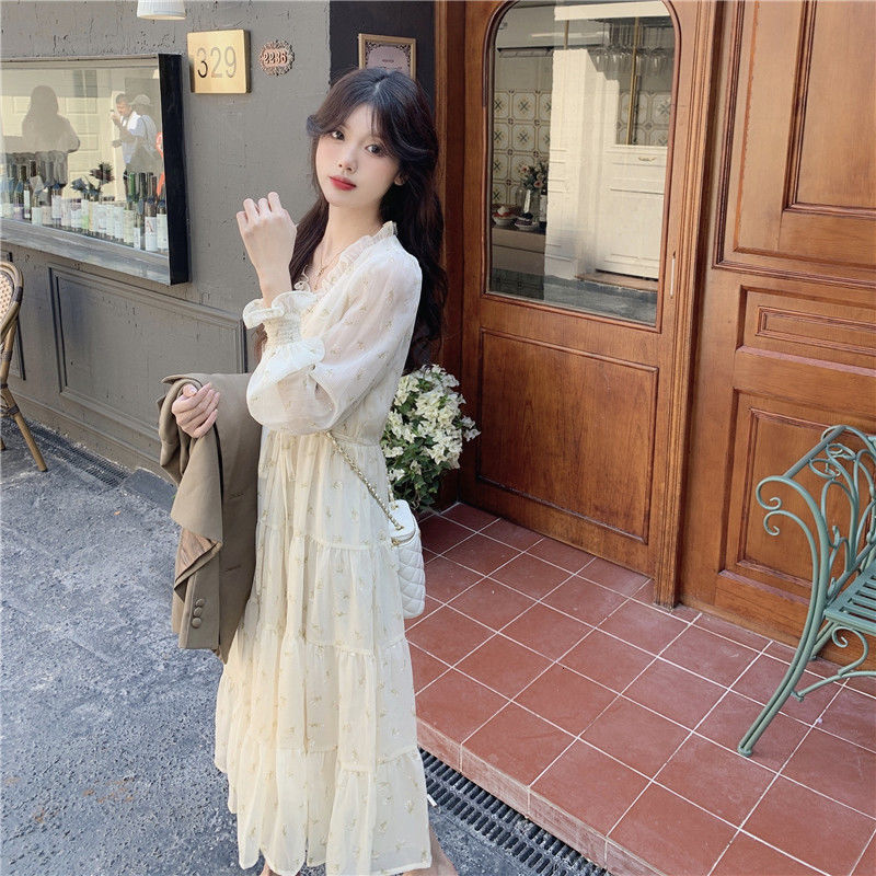 Basic Casual Dresses Dresses Women Summer V-neck Ruffles Tender Sweet Girlish Korean Style Leisure Gentle Midi Cupcake-dress Holiday Mujer Vestidos 23