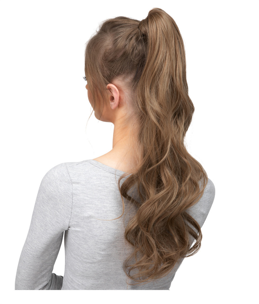 Synthetic Long Wavy Ponytail Hair Extension Curly Clip In Hairpiece Blonde Wrap Around Pigtail Smooth Fake Pony Tail