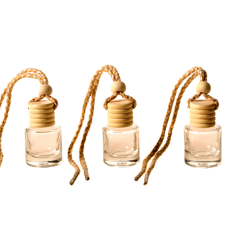 Cylinder Essential Oils Diffusers Car Pendant Perfume Bottle Glass Ornaments Empty Bottles Round Wooden Lid Air Freshener HW0020