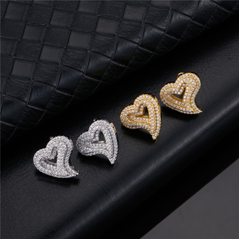 Stud Hip Micro 1Pair Heart Shape Pave Baguette Cubic Zircon Stone Ice out CZ Earring Bling Copper Earrings For Women Men Jewelry 230519