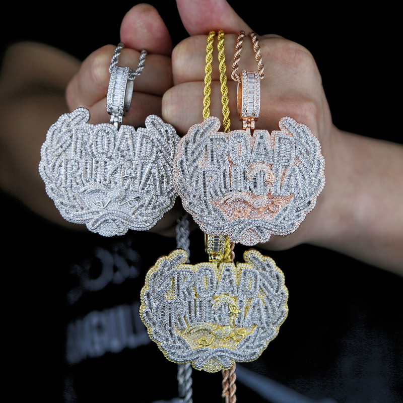 Chokers Iced Out Bling CZ Letter Road Runna Pendant Necklace Cubic Zirconia Two Tone Color Badge Charm Men Fashion Hip Hop Jewelry 230519