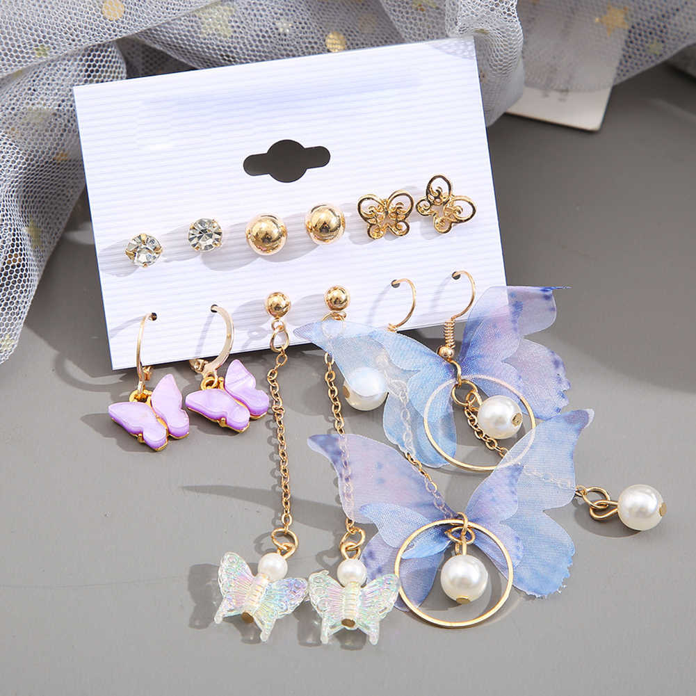 Charm Korean Fashion Butterfly Drop Earrings Set For Women Acrylic Resin Star Heart Round Hoop Earring Pearl Brincos Jewelry Gift AA230518