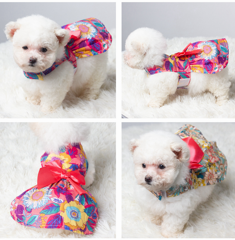Girls ral Puppy Dresses Princess Bowknot Dress Cute Dogs Summer Outfits Dog Clothes for Yorkie Female Cat Small Pets 8 Styles S A723