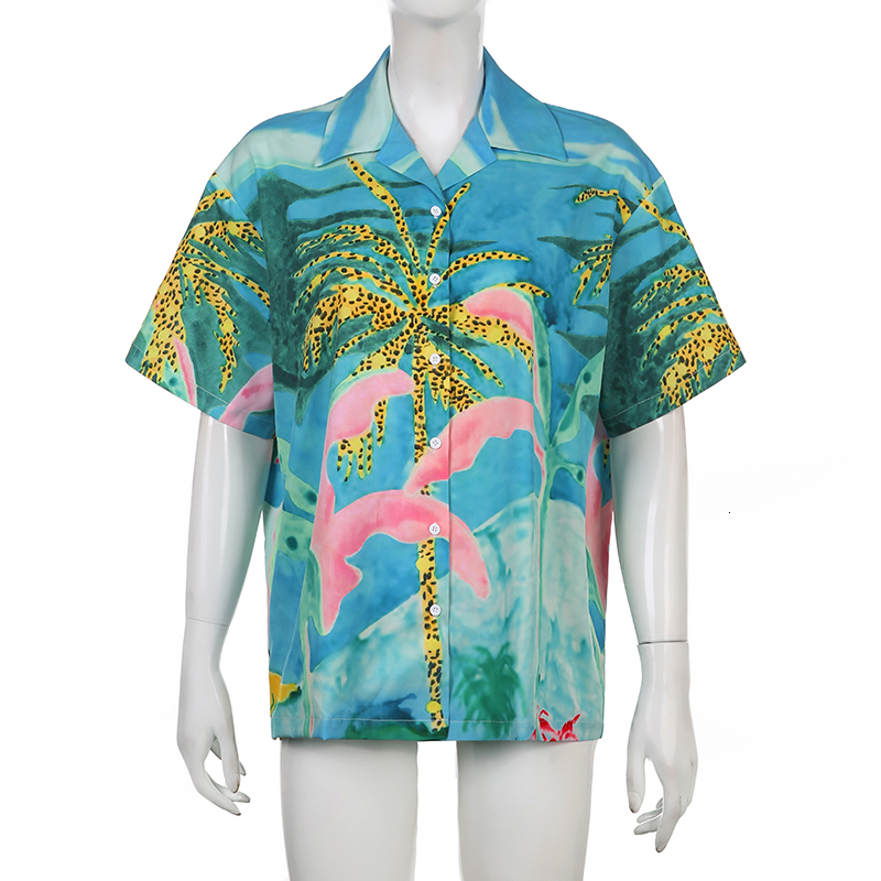 Womens TShirt ummer Beach Style Oversized Tshirt Women Buttons Turndown Collar Short Sleeve Tops Loose Casual Vacation Blouse 230519