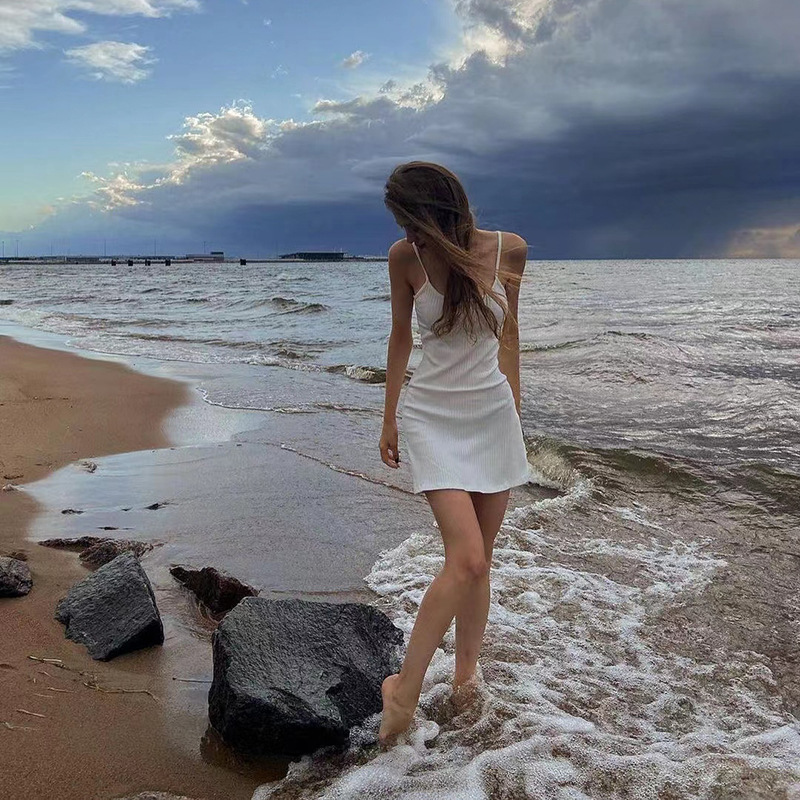 Basic Casual Dresses Xingqing Basic Dress for Women White Spaghetti Strap Sleeveless A Line Mini Dresses y2k Clothes 2000s Aesthetic Dress Beach Wear 