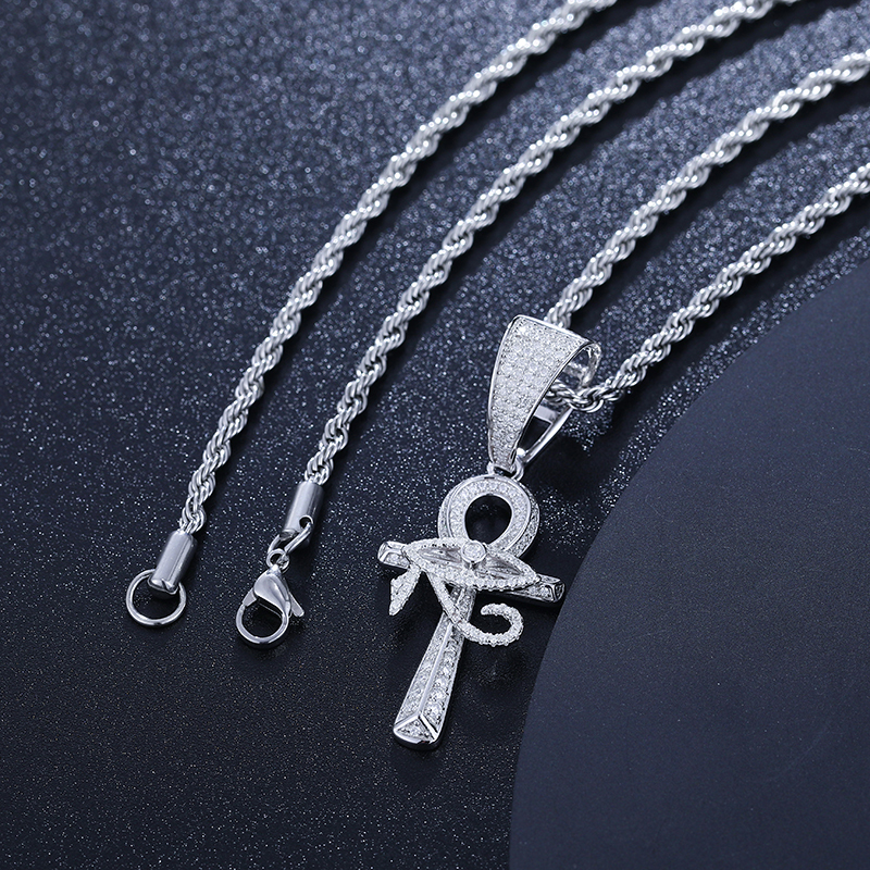 Pendant Necklaces 925 Sterling Silver Eye of Horus Ankh Cross Iced Out D VVS For Women Hip Hop Jewelry 230519