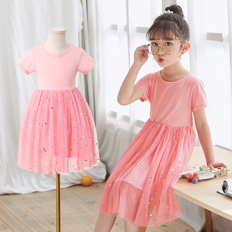 Girl's Dresses Summer Young Children Girls Dress Princess Pink Sequin Lace Even Party Cotton Layered Dress Toddler Kids Girls Costum 230519