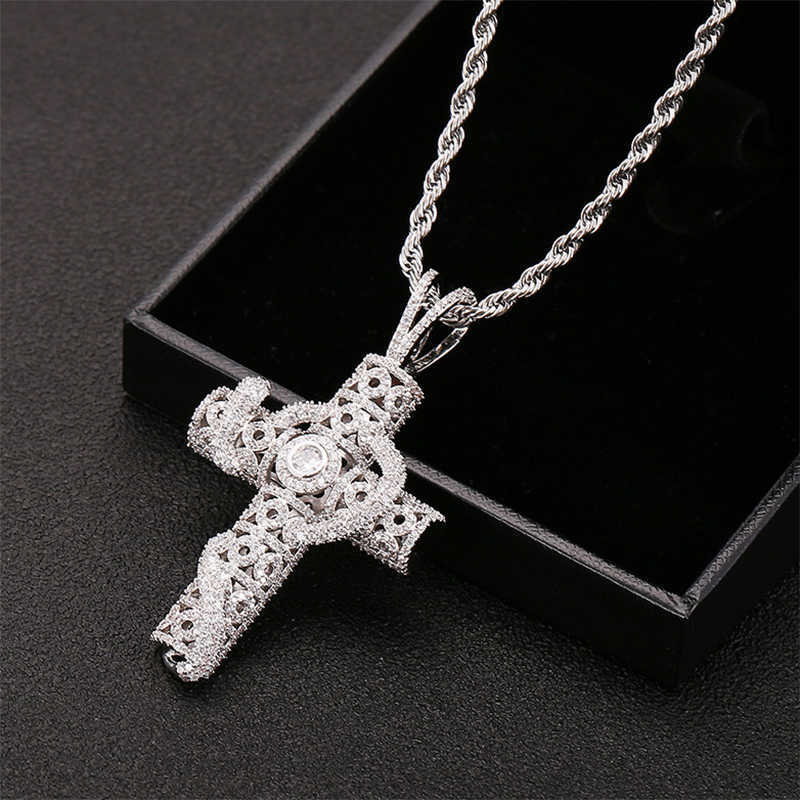 Iced Out Animal Snake Cross Pendant 4mm Tennis Chain Necklace Gold Silver Bling Cubic Zirconia Men Hip Hop Rock Jewelry Shiny Collier