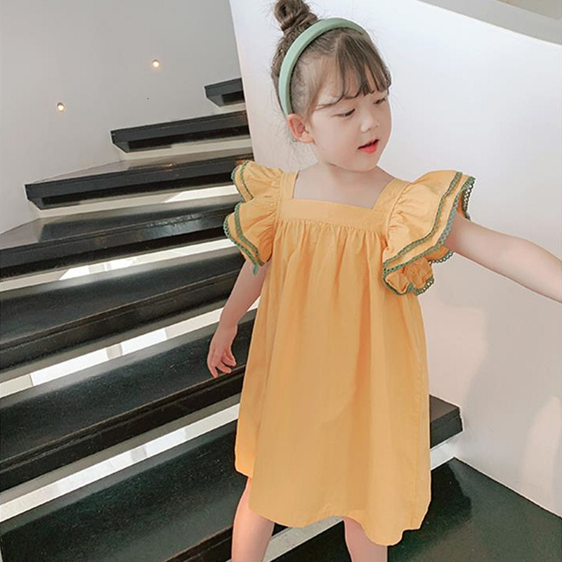 Girl's Dresses Girls Dress Flying Sleeves Square Collar Sweet Dress Princess Vestidos Summer Baby Kids Clothes Children'S Clothing 230519