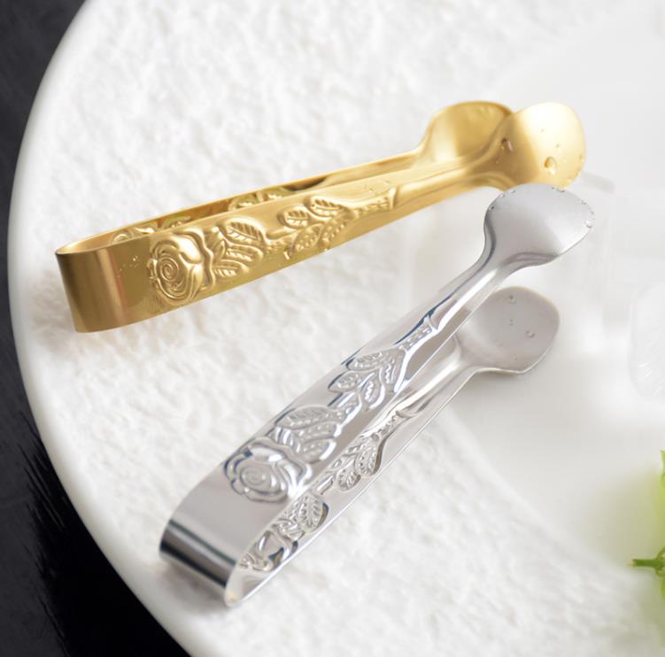 Rose Engraved Mini Tong Stainless Steel Sugar Tongs Bar Cube Ice Clip Kitchen Tool Accessories SN778