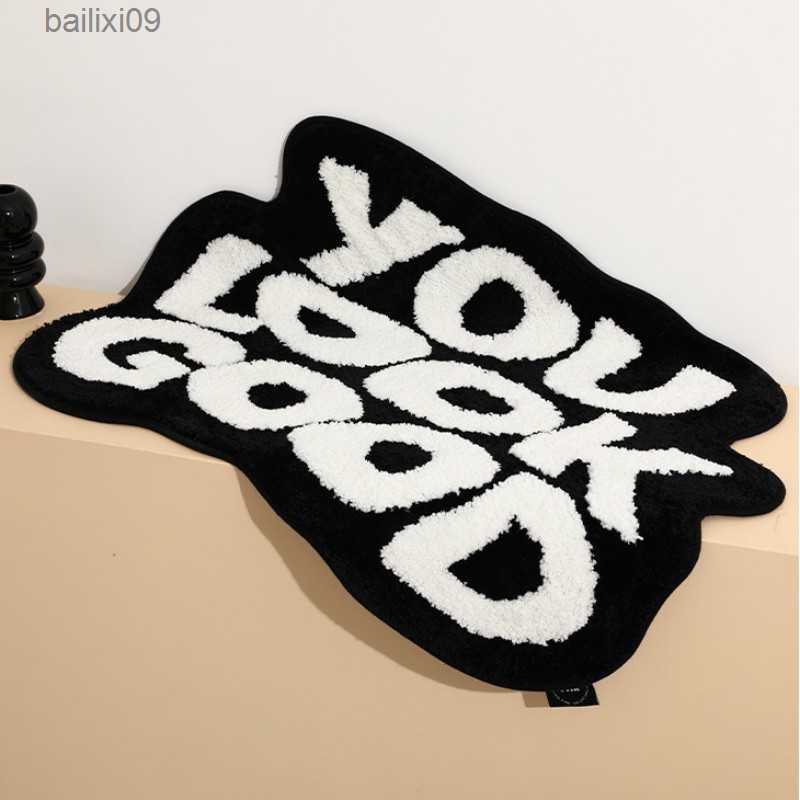 Creative Carpet with Irregular Letters Cashmere Anti-slip Dirt-resistant Doormat Kids Bedside Mat Aesthetic Home Room Decor Rug T230519