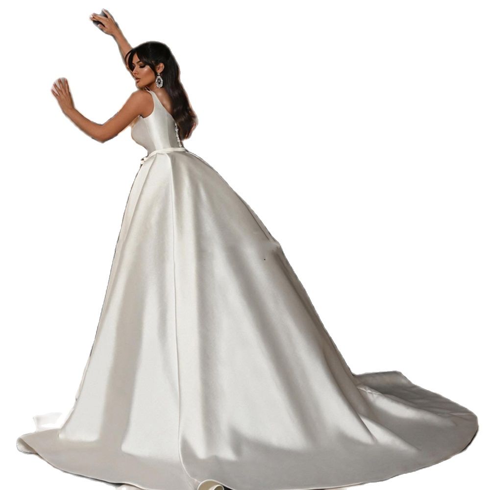 2023 White Princess Wedding Dresses Square Collar Sleeveless Bride Dress Boho Beach Custom Made To Measures Robe De Mariee