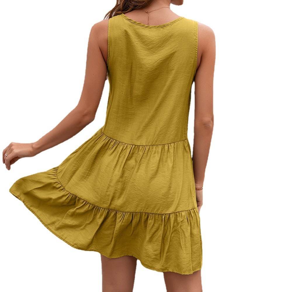 Basic Casual Dresses Casual Women Summer Tassel Lace High Waist Sleeveless Short Mini Dress Vestido de Mujer Solid Dresses Sundress Robe Fashion 23051