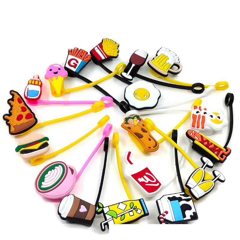 Drinking Beverage Pattern straw toppers for 6-8mm straws resin silicone holiday party designer sports tumbler straw topper charm