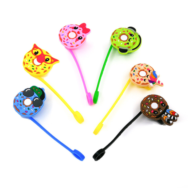 Doughnut Straw Toppers Charm 6-8mm Dustproof Reusable Silicone Drinking Straw Cover Summer Party Accessory
