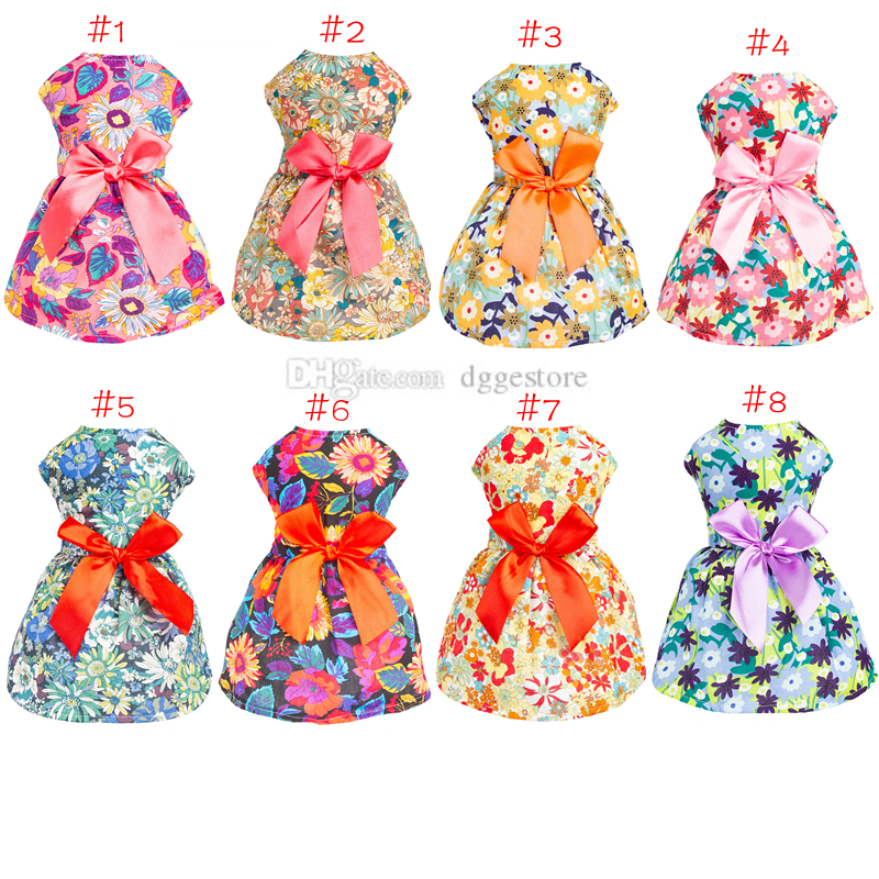 Girls ral Puppy Dresses Princess Bowknot Dress Cute Dogs Summer Outfits Dog Clothes for Yorkie Female Cat Small Pets 8 Styles S A723