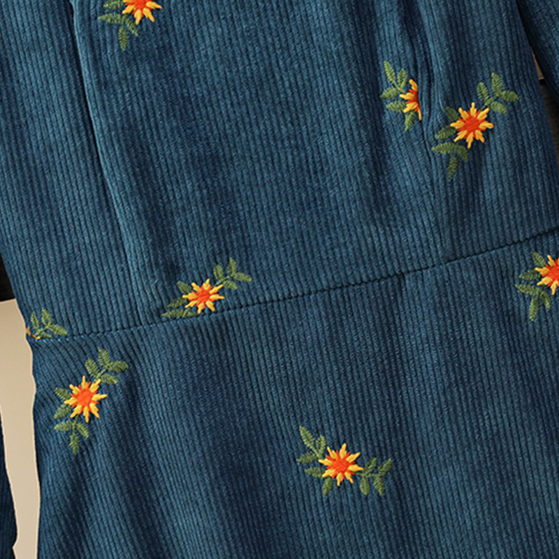 Basic Casual Dresses EHQAXIN Retro Corduroy Dress Autumn Womens Vintage Square Collar Puff Long Sleeve High Waist Floral Embroidery Midi Dresses 23051