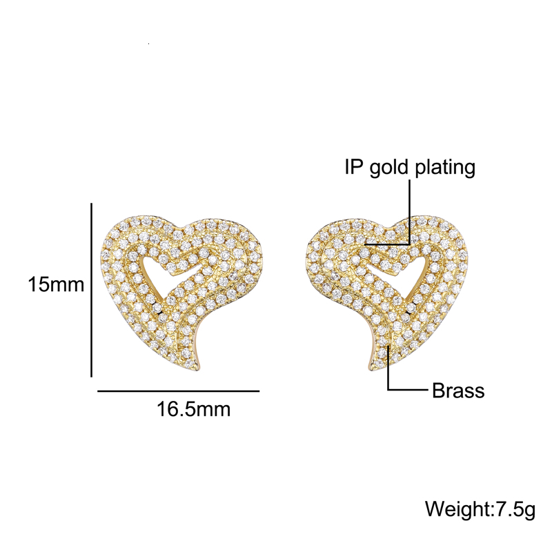 Stud Hip Micro 1Pair Heart Shape Pave Baguette Cubic Zircon Stone Ice out CZ Earring Bling Copper Earrings For Women Men Jewelry 230519