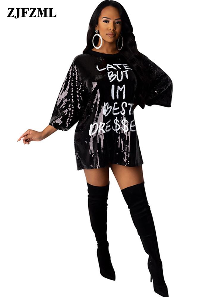 Dresses Letter Sequin Spliced Sexy T Shirt Dress Women O Neck Three Quarter Sleeve Short Dress High Street Female Loose Club Party Dress, Z068 white
Dresses Letter Sequin Spliced Sexy T Shirt Dress Women O Neck Three Quarter Sleeve Short Dress High Street Female Loose Club Party Dress, Z068 white