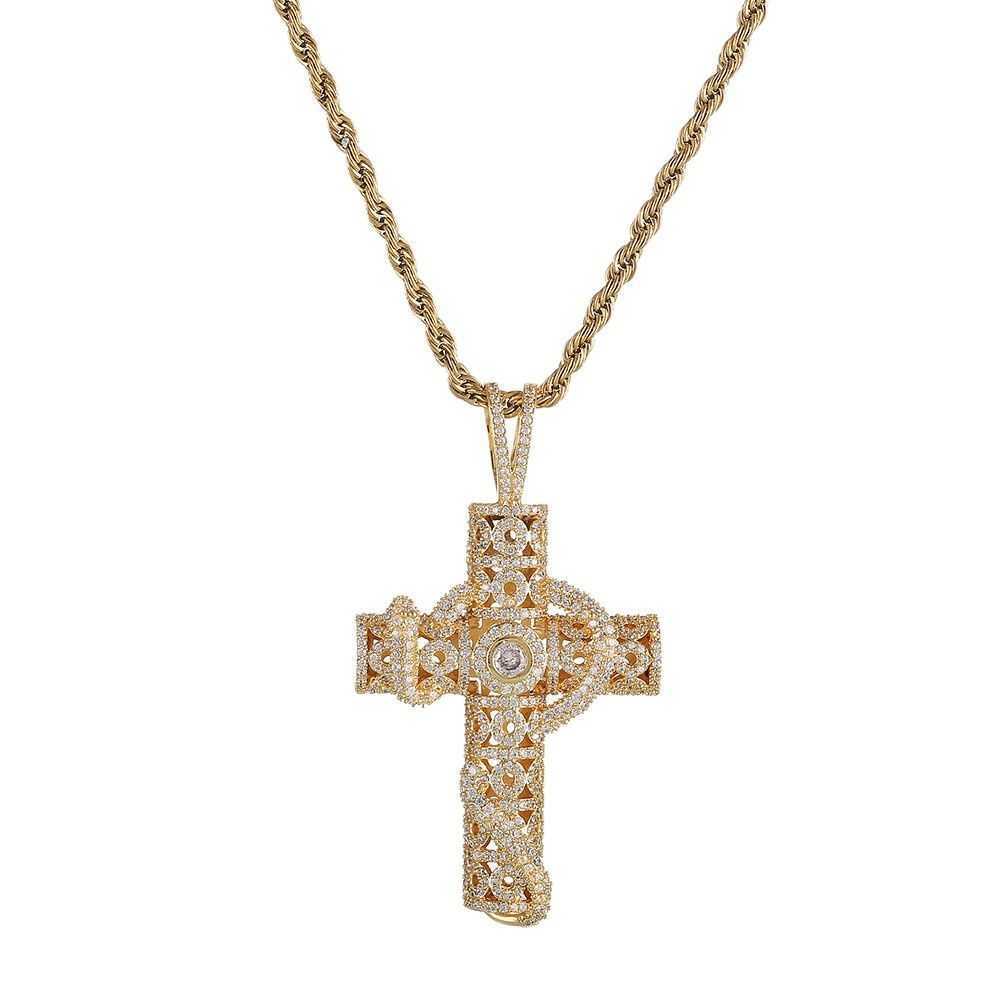Iced Out Animal Snake Cross Pendant 4mm Tennis Chain Necklace Gold Silver Bling Cubic Zirconia Men Hip Hop Rock Jewelry Shiny Collier
