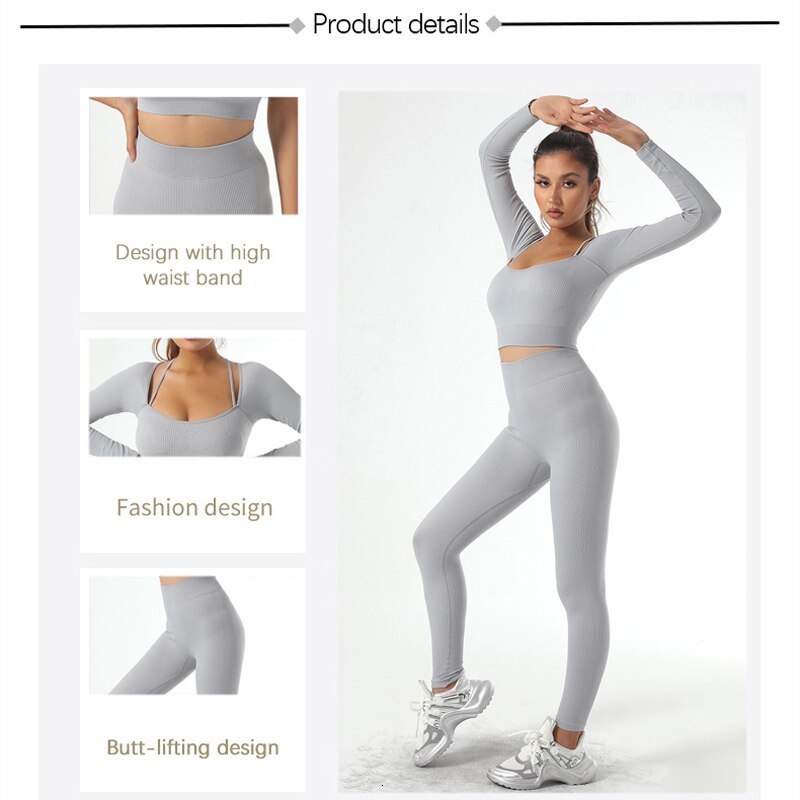 Yoga Outfits CZGUKE Seamless High Waist Leggings And Sports Long Sleeve Yoga Outfits Women Sexy Workout Set 2 Piece Tracksuit 230519