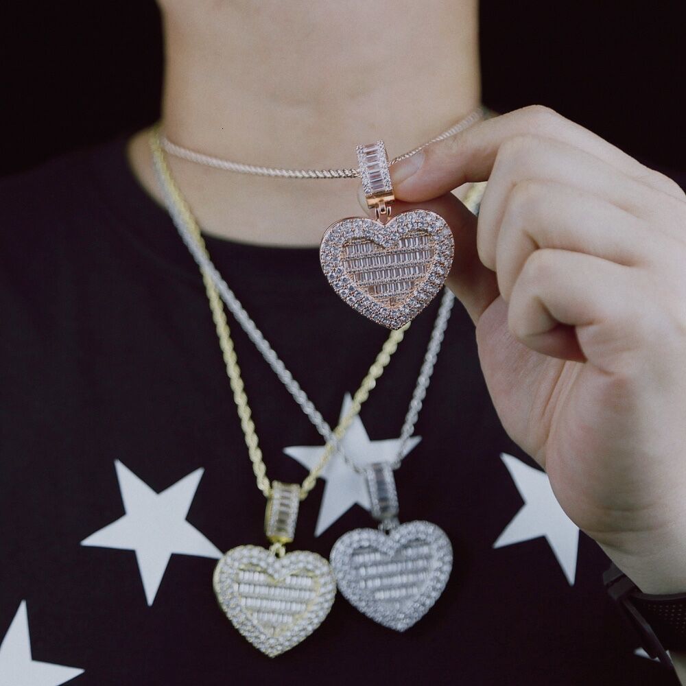 Chokers Can Be Opened Heart P o Pendant Necklace Silver Color Iced 5MM Tennis Chain Cubic Zirconia Fashion Women Men Jewelry 230519