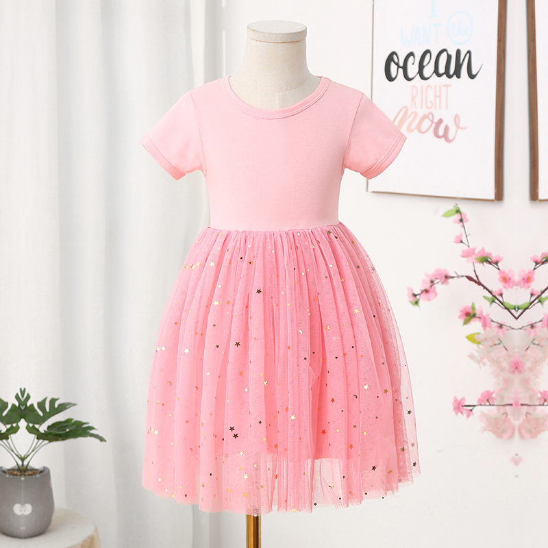 Girl's Dresses Summer Young Children Girls Dress Princess Pink Sequin Lace Even Party Cotton Layered Dress Toddler Kids Girls Costum 230519