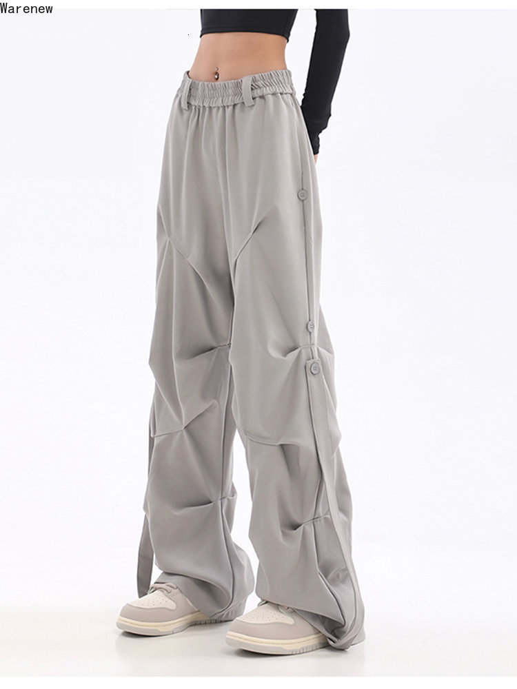 Womens Two Piece Pants Y2K Casual Wide Leg Elastic Waist 2023 Spring Korean Streetwear Oversized High Joggers Grey Pleated Trousers 230519