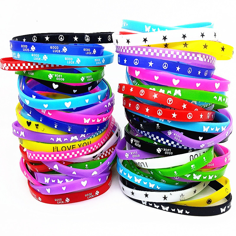 Chain 100pcs kids silicone bracelet wristband children boy girl assorted colors Love bangle family party gift mix styles Wholesale 230518