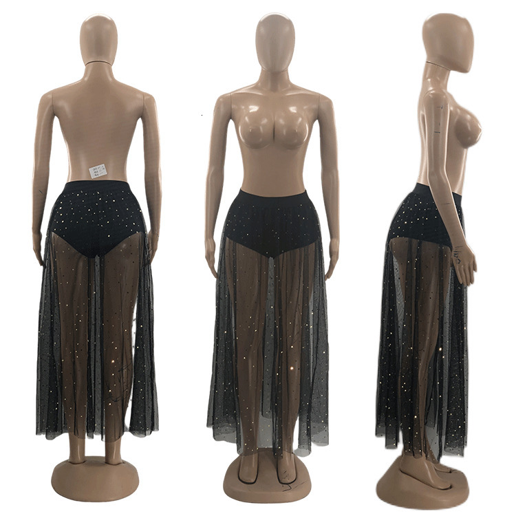 Skirts Echoine Women Gauze High Waist See Through Lace Package Hip maxi Fashion streets Party nightclub Sexy Y2k Pleated Skirt 230519