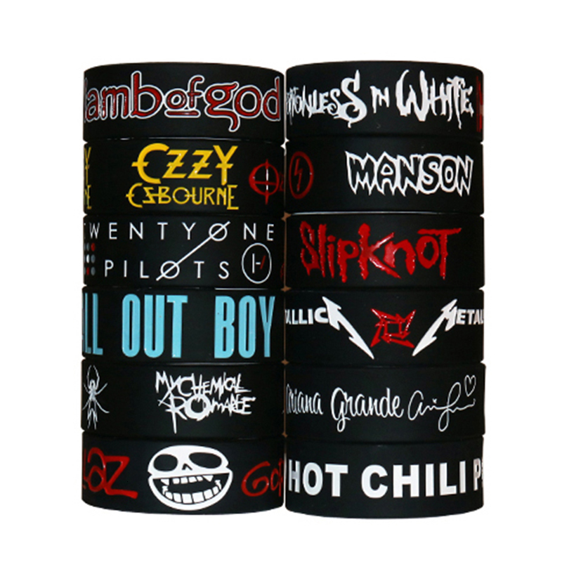 Chain 10pcs Heavy Metal Bands Silicone Bracelets Rock and Roll Music Wristbands Punk Fans Gift Collection 230518